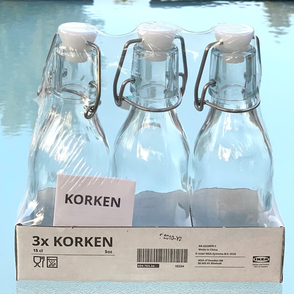 IKEA KORKEN Clear Bottles with White Cap Stoppers ~ 3-Pack